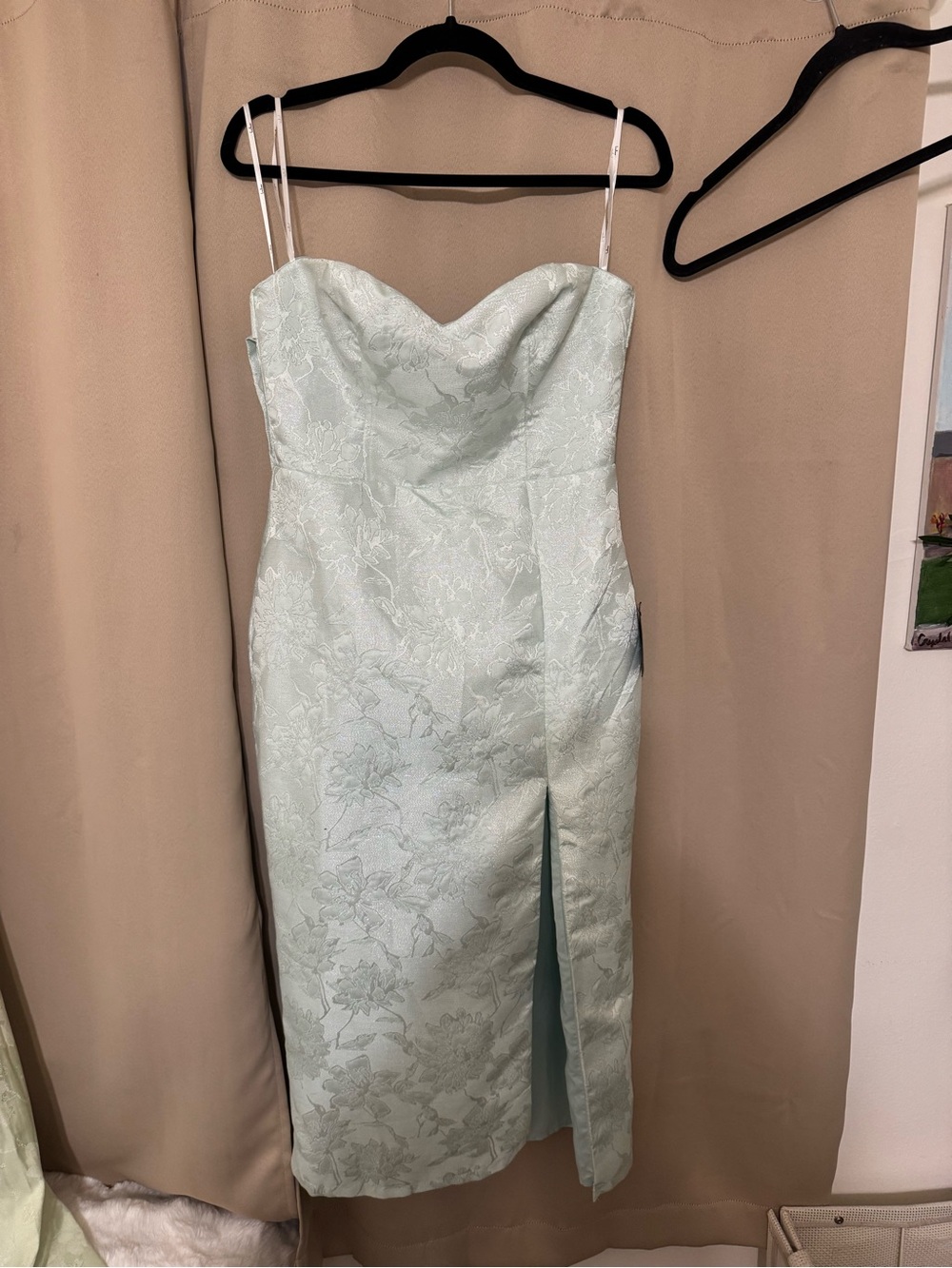 Lulu's Mint Floral Jacquard Strapless Midi Dress